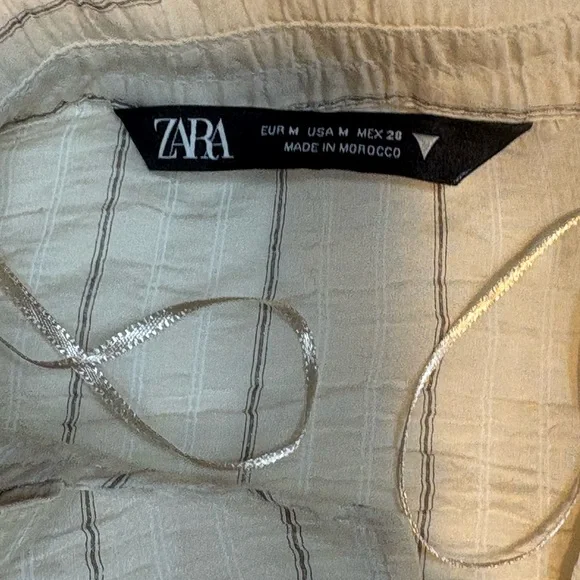 Zara women's cream striped crinkled blazer shirt top cropped medium - Picture 8 of 9